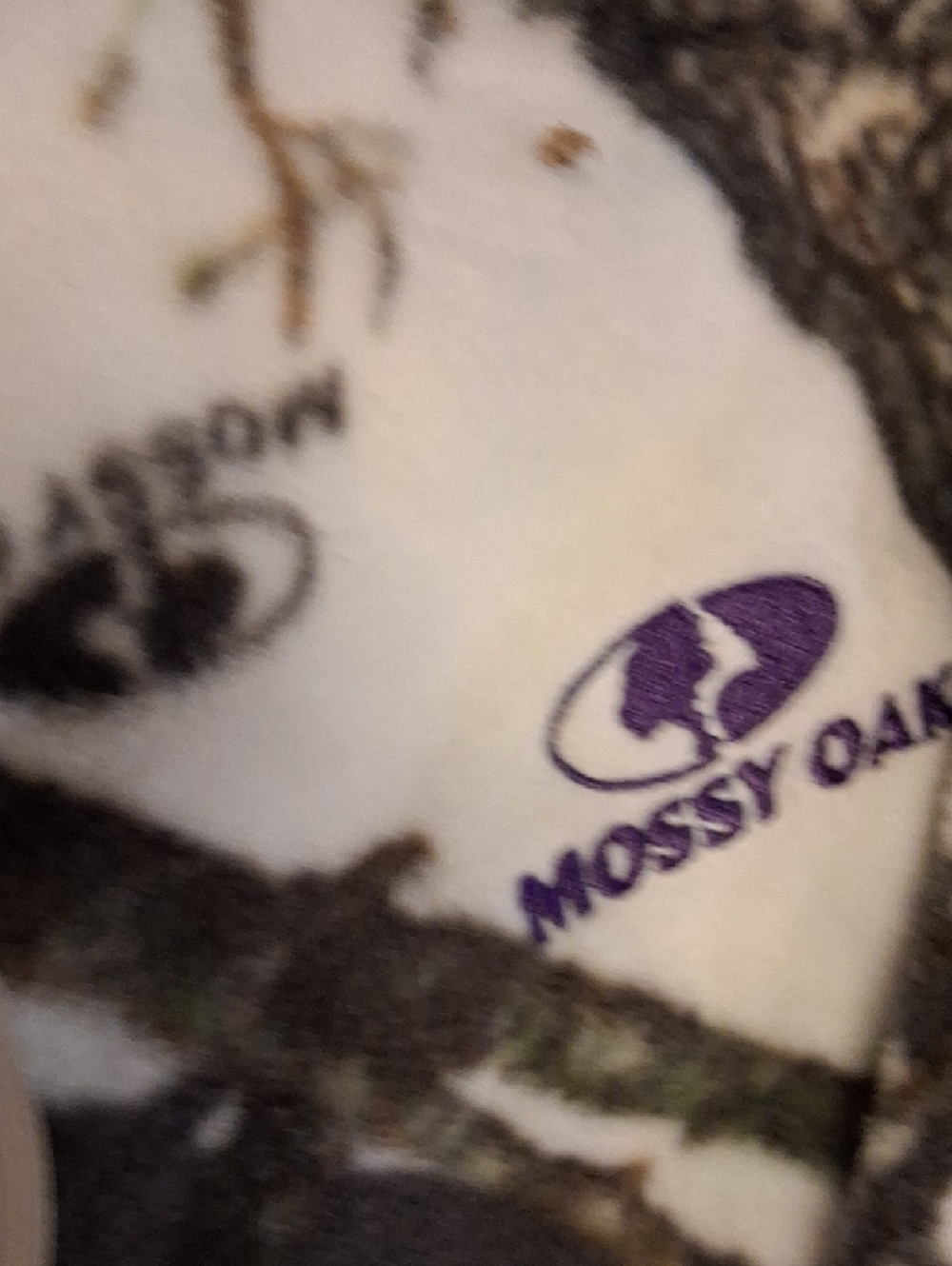 Mossy Oak White and Brown Realtree-Style Camo Fleece Jacket with Purple Accents. - Picture 6 of 13